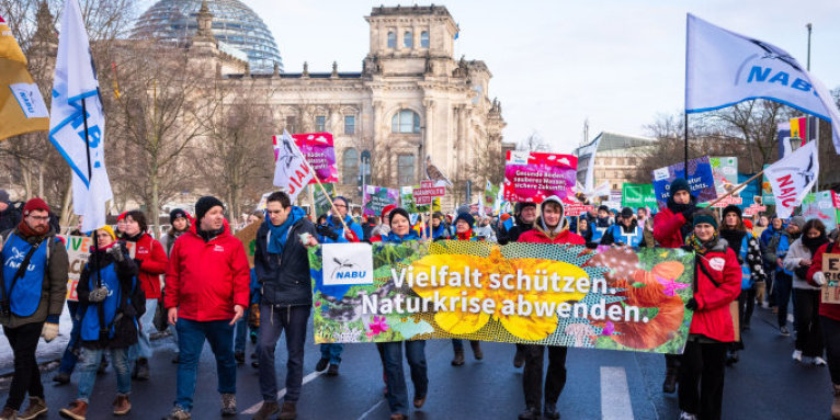 Teilnehmende der Demo „Wir haben es satt! - Gutes Essen braucht Zukunft!" in Berlin, 2024 - Foto: NABU/Sebstastian Hennigs