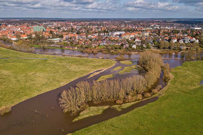 Hochwasser an der Aller. - Foto: NABU/Arne von Brill